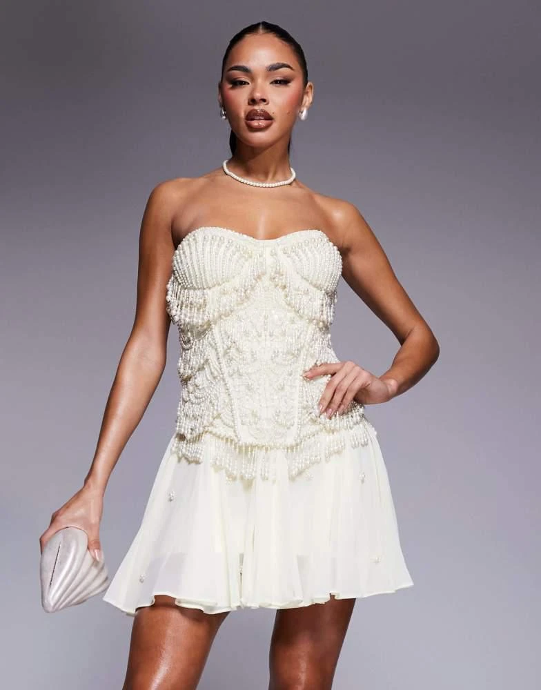 商品ASOS|ASOS DESIGN corset bandeau mini dress with pearl beading in ivory,价格¥1535,第1张图片