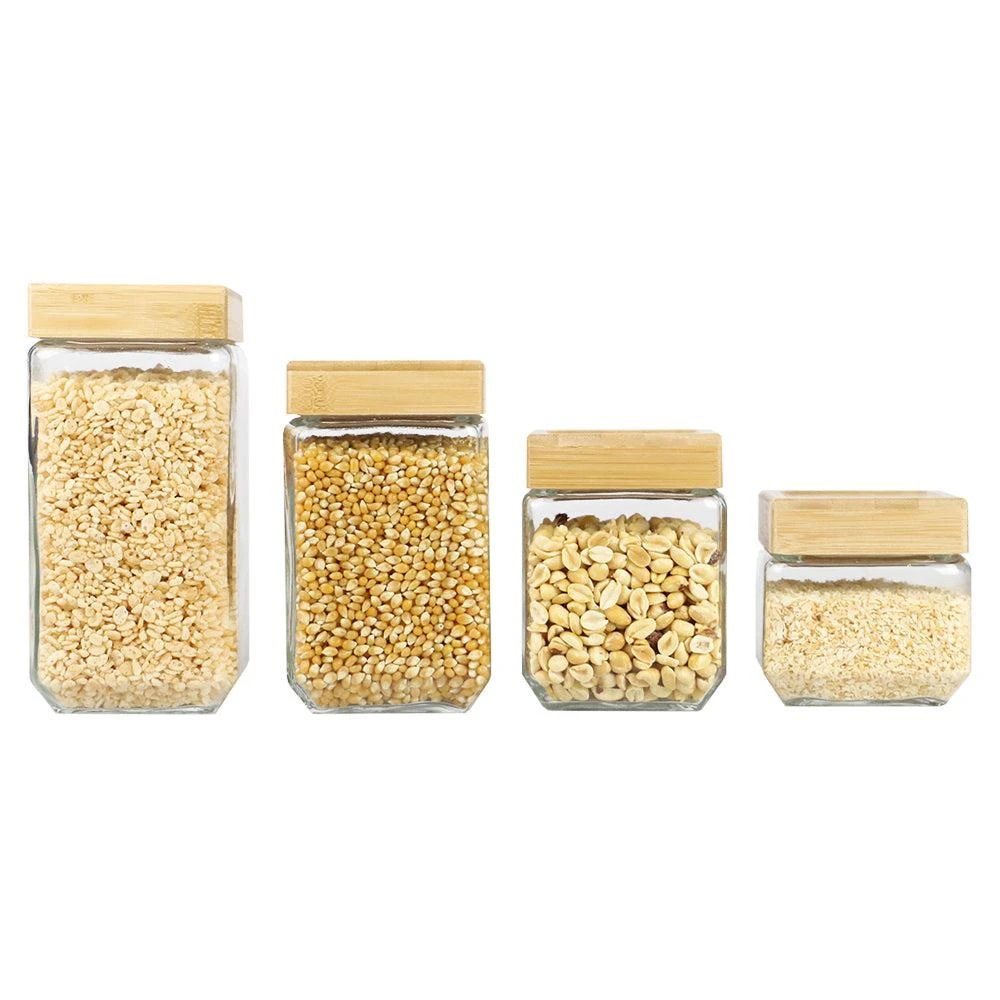 商品Home Basics|Home Basics 4 Piece Square Glass Canisters with Bamboo Lids,价格¥218,第1张图片