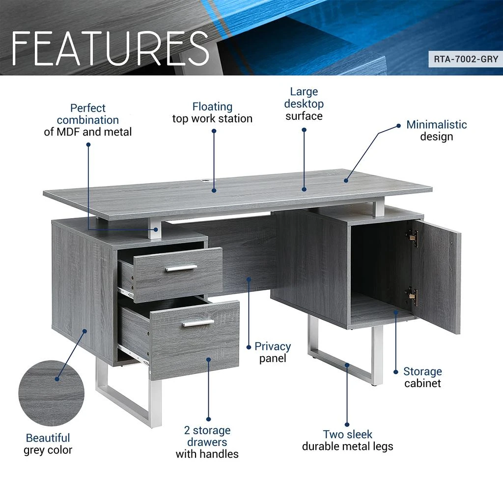 商品Streamdale Furniture|Streamdale Modern Office Desk With Storage,价格¥3044,第5张图片详细描述