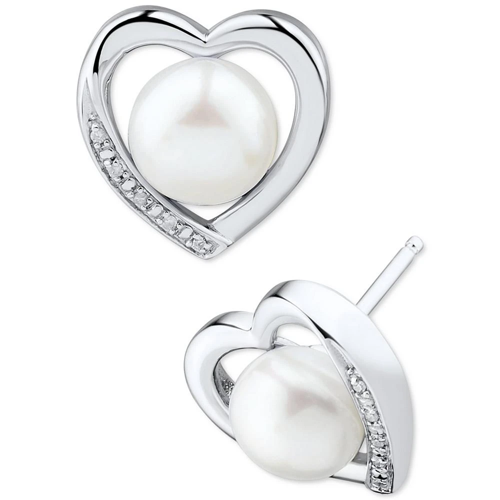 商品Macy's|2-Pc. Set Cultured Freshwater Pearl (7-8mm) & Diamond Accent Heart Pendant Necklace & Matching Stud Earrings in Sterling Silver,价格¥719,第2张图片详细描述