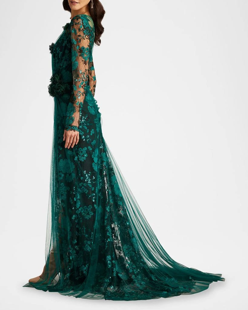 商品Tadashi Shoji|Floral-Embroidered Lace and Tulle Column Gown,价格¥5544,第5张图片详细描述