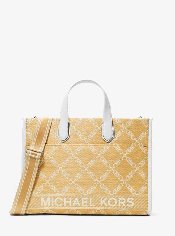 商品Michael Kors|Gigi Large Empire Logo Jacquard Straw Tote Bag,价格¥817,第1张图片