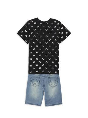商品True Religion|Little Boy's 2-Piece Logo Tee & Denim Shorts Set,价格¥159,第2张图片详细描述
