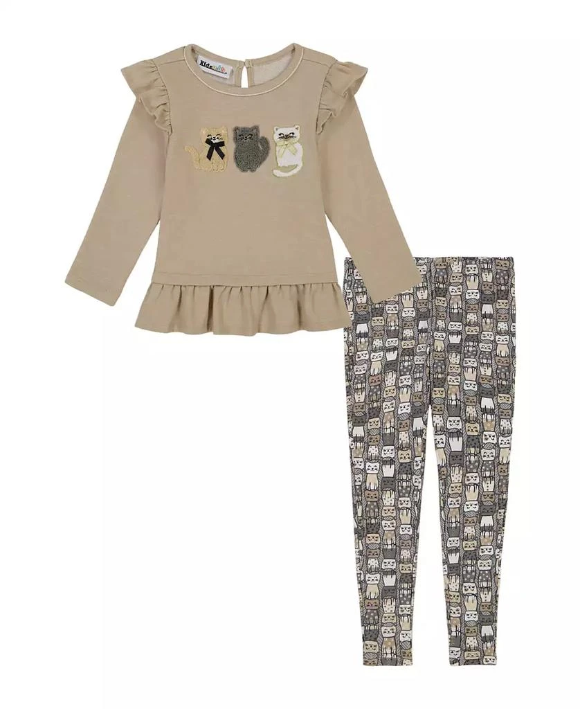 商品KIDS HEADQUARTERS|Toddler and Little Girls Lurex French Terry Ruffled Tunic Cat Print Leggings, 2-Piece Set,价格¥132,第1张图片