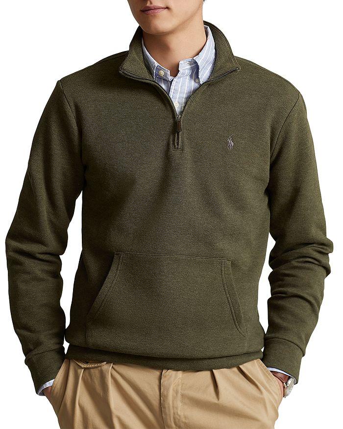 Cotton Blend Double Knit Mesh Quarter Zip Mock Neck Sweatshirt商品第1张图片规格展示