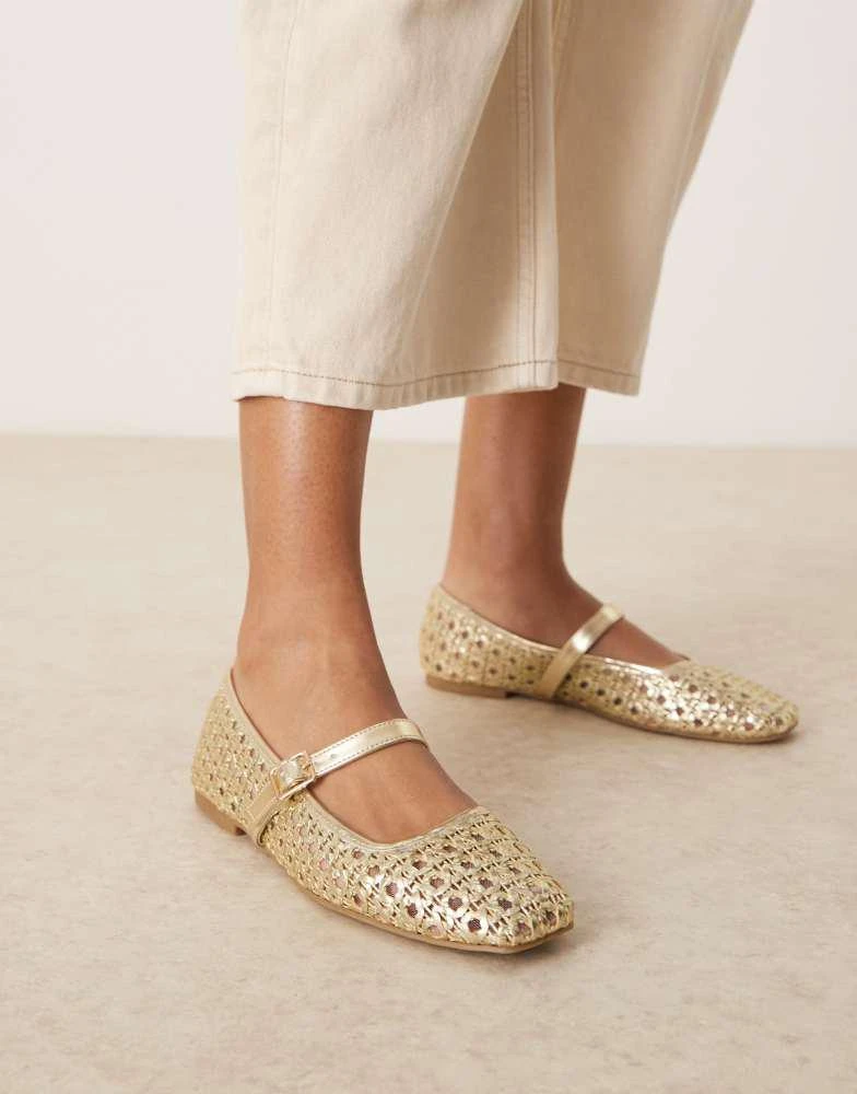 商品ASOS|ASOS DESIGN Lottie mary jane ballets in gold weave,价格¥249,第4张图片详细描述