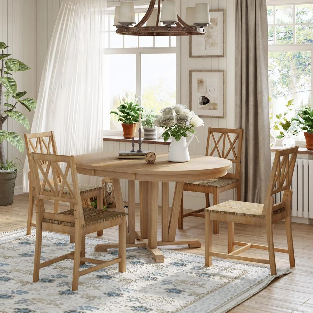商品Streamdale Furniture|Streamdale Rustic 5-Piece Dining Set with Extendable Table & Cross Back Chairs,价格¥8784,第2张图片详细描述