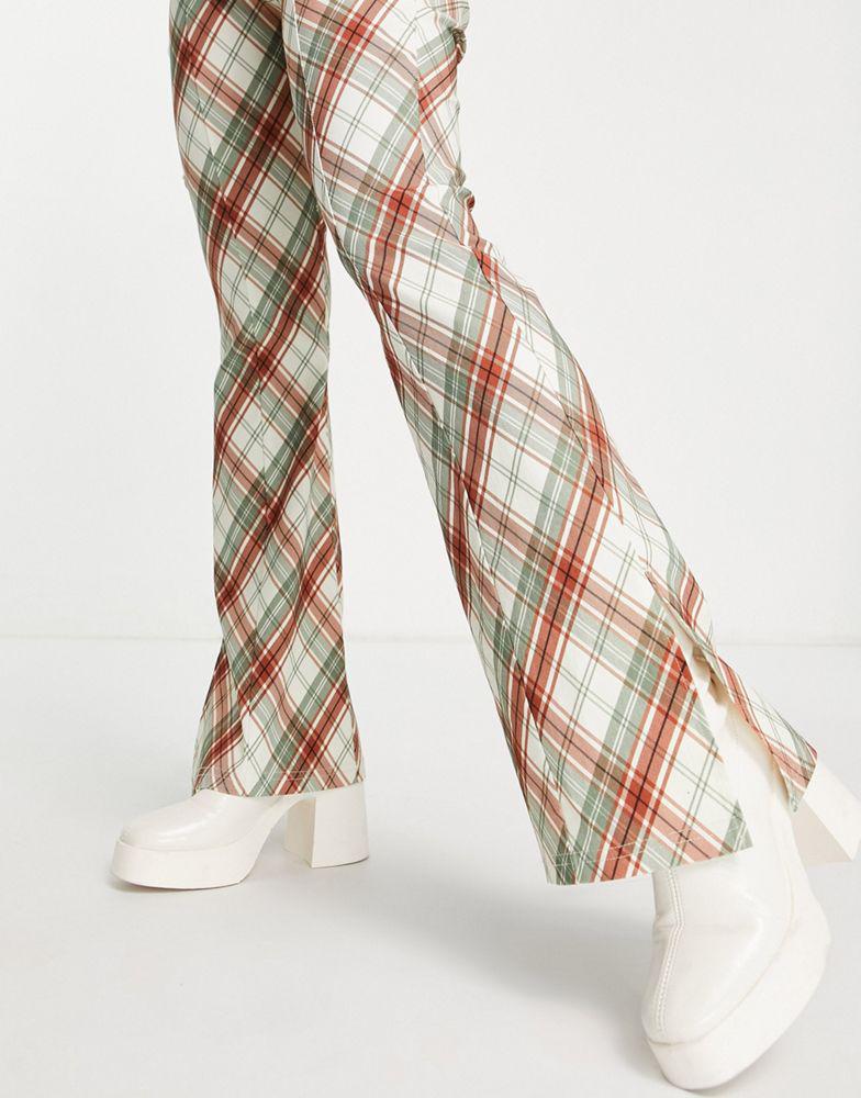 Topshop highwaisted bengaline flared trouser with side splits in check print商品第3张图片规格展示