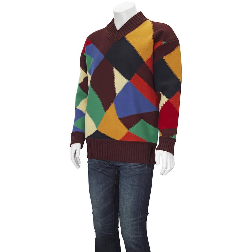 Burberry Mens Patchwork Wool Sweater, Size Large商品第2张图片规格展示