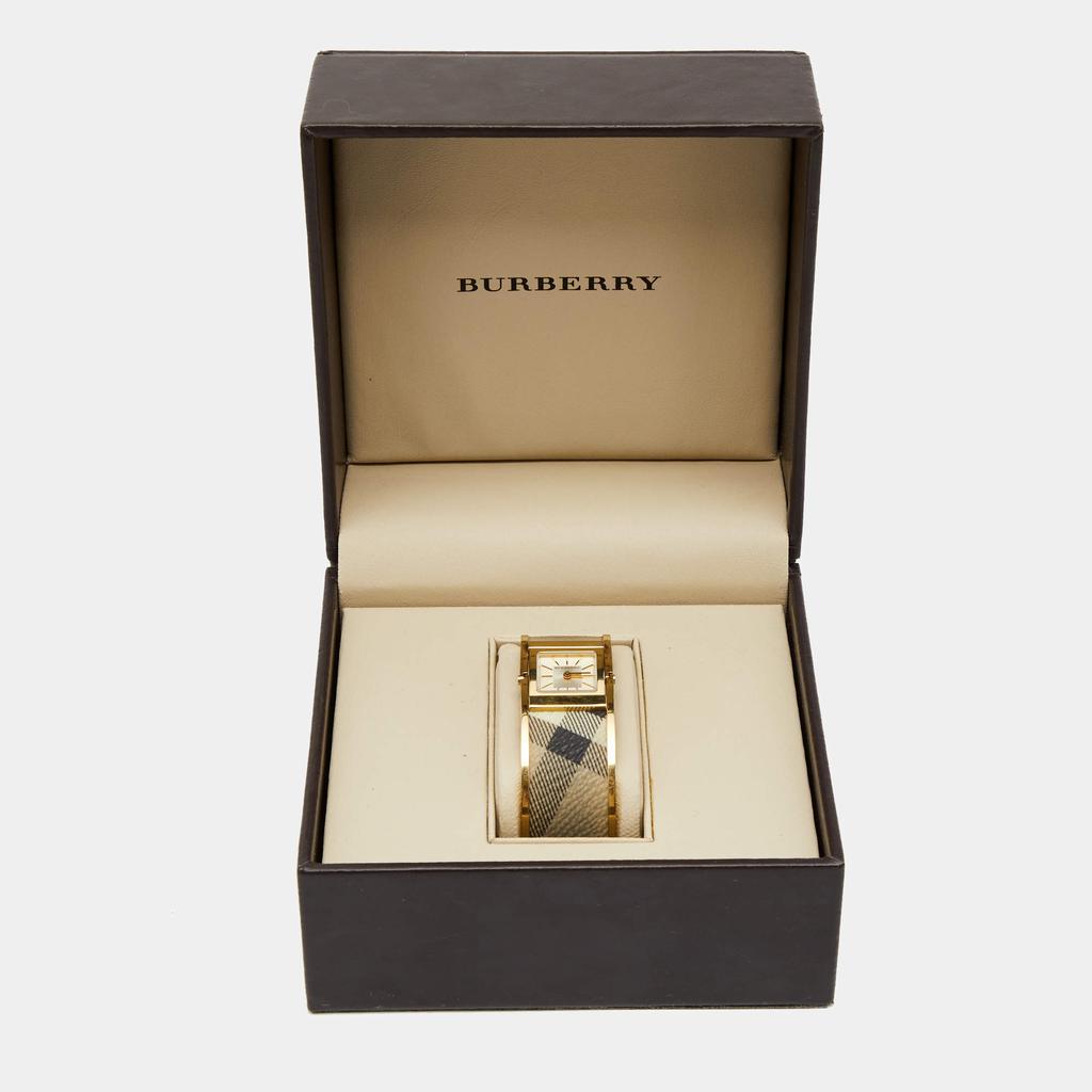 Burberry Champagne Gold Plated Stainless Steel Canvas Reversible Check BU4935 Women's Wristwatch 25 mm商品第10张图片规格展示