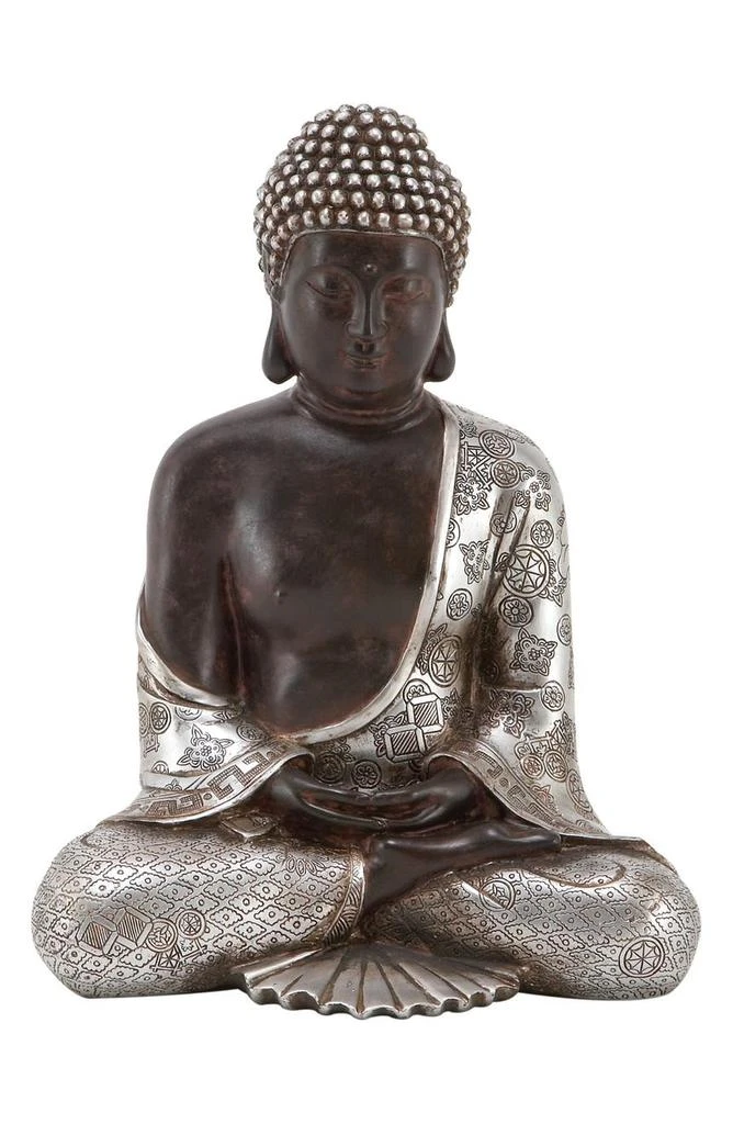 商品UMA|Silvertone Polystone Bohemian Buddha Sculpture with Engraved Carvings and Relief Detailing,价格¥387,第1张图片