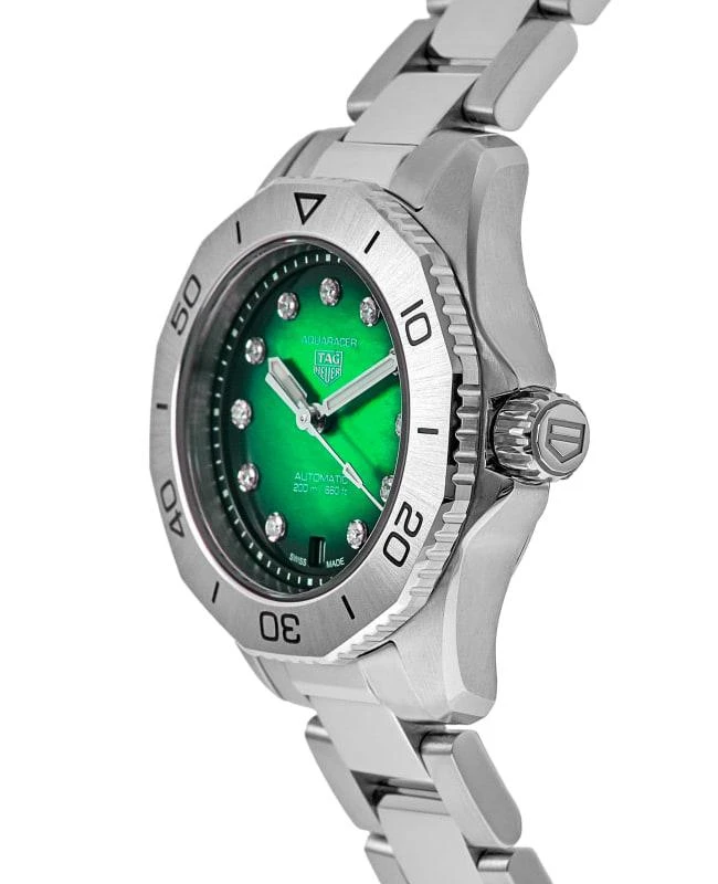 商品TAG Heuer|Tag Heuer Aquaracer Professional 200 Smokey Green Diamond Dial Steel Women's Watch WBP2415.BA0622,价格¥21225,第3张图片详细描述