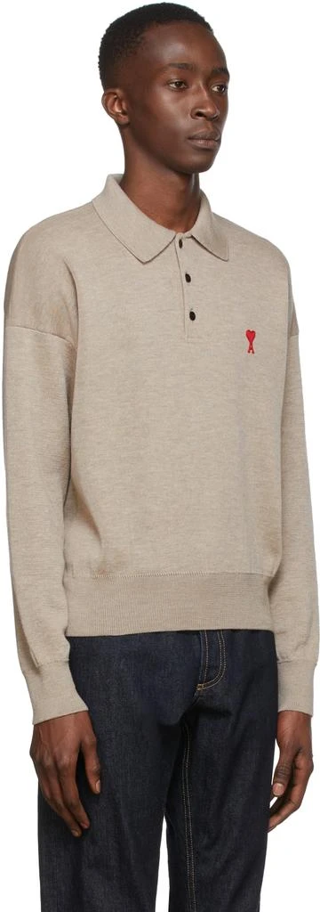 商品AMI|Beige Knit Ami de Cœur Long Sleeve Polo,价格¥1994,第2张图片详细描述