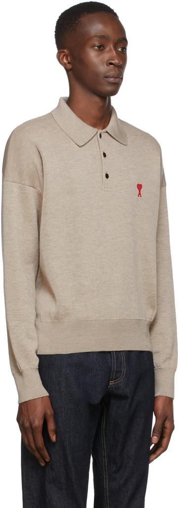 商品AMI|Beige Knit Ami de Cœur Long Sleeve Polo,价格¥1916,第4张图片详细描述