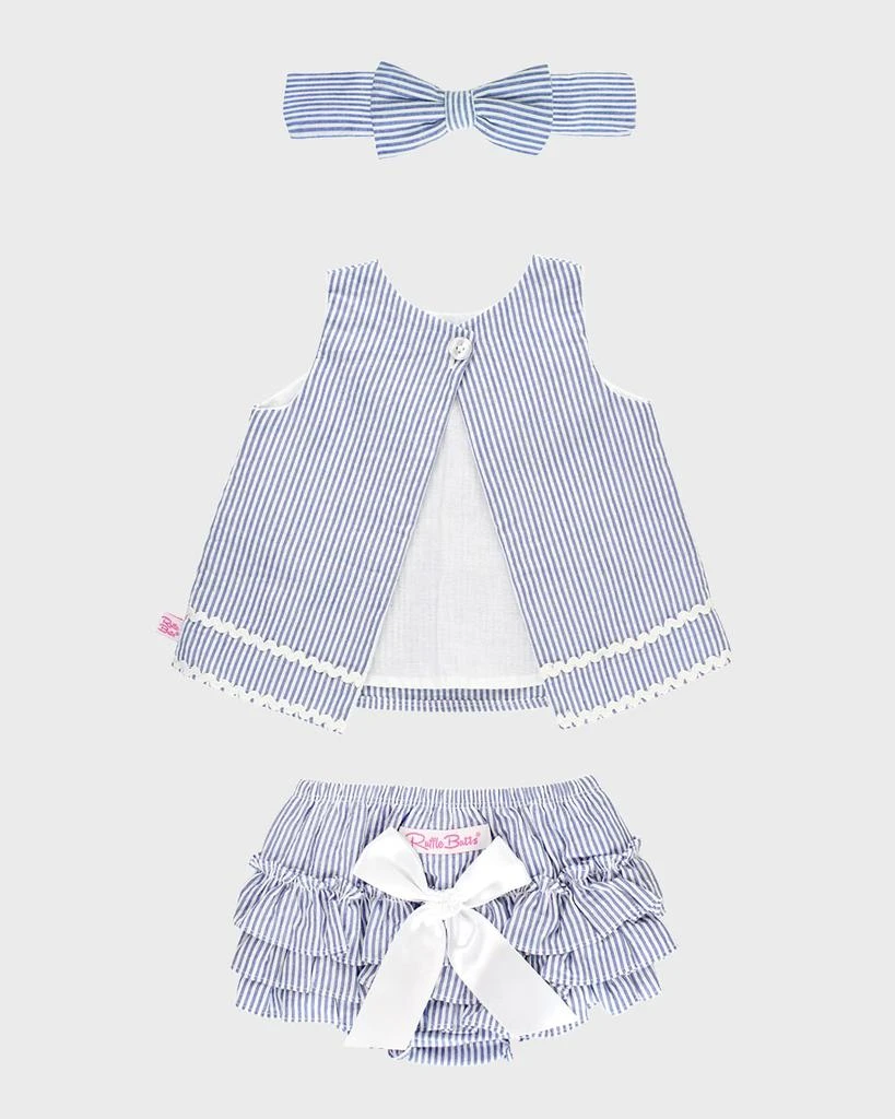 商品RuffleButts|Girl's Cotton Stripe Swing Top, Bloomers and Headband Set, Size 0M-2T,价格¥441,第2张图片详细描述