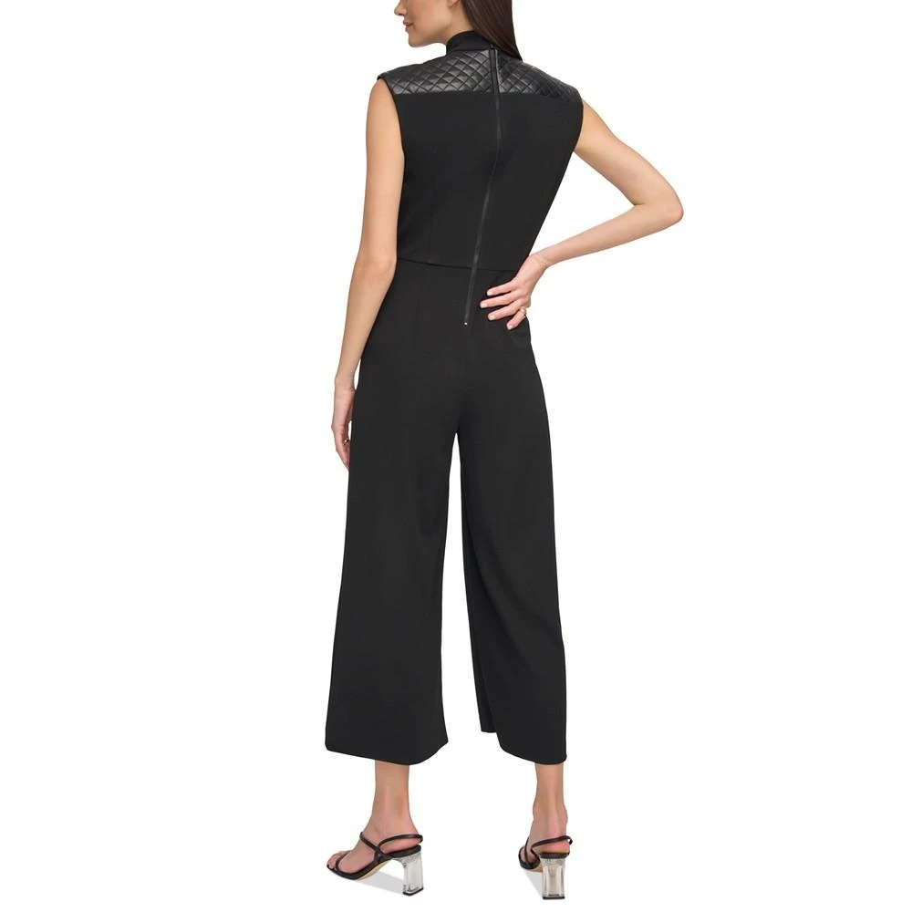 商品Calvin Klein|Women's Faux-Leather-Trim Jumpsuit,价格¥376,第2张图片详细描述