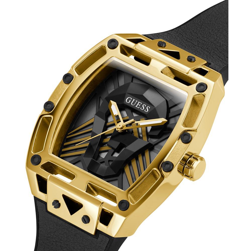 Men's Gold-tone Black Genuine Leather and Silicone Strap Watch 44mm商品第4张图片规格展示
