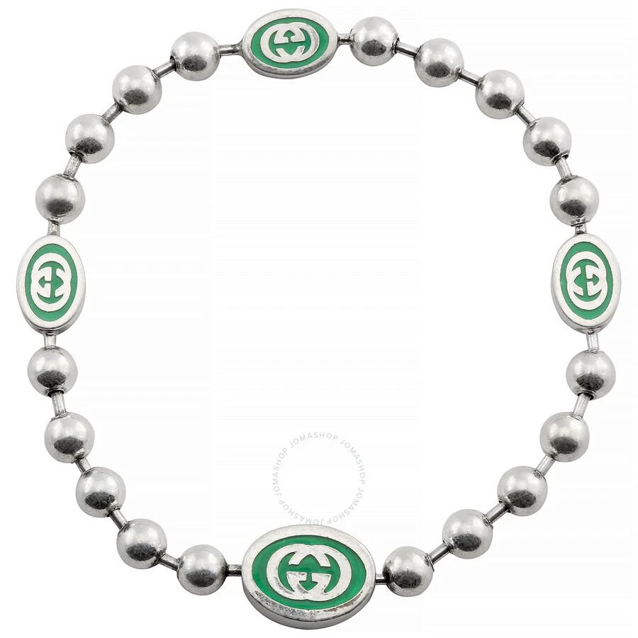 商品Gucci|Open Box - Gucci Ladies Interlocking G Green Enamel Silver Boule Chain Bracelet,价格¥2517,第1张图片