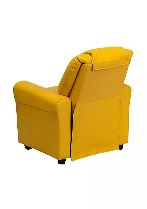 商品Flash Furniture|Furniture Contemporary Yellow Vinyl Kids Recliner With Cup Holder And Headrest Dg Ult Kid Yel Gg,价格¥2209,第3张图片详细描述