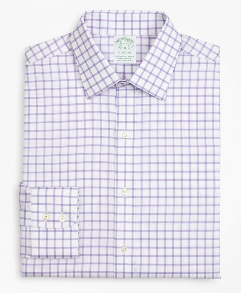 商品Brooks Brothers|Stretch Milano Slim-Fit Dress Shirt, Non-Iron Twill Ainsley Collar Grid Check,价格¥399,第4张图片详细描述