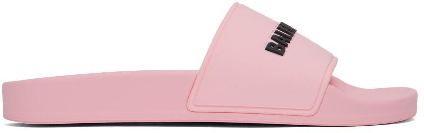 商品Balenciaga|Pink Logo Pool Slides,价格¥2813,第1张图片