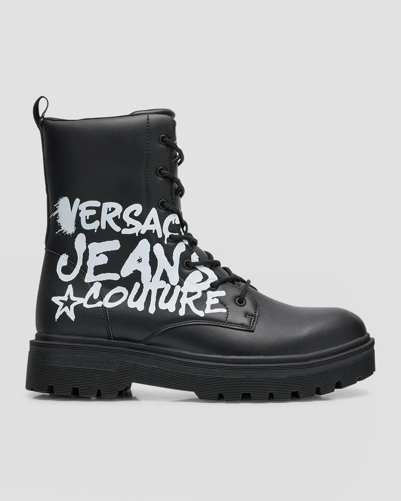 商品Versace|Men's Syrius Graffiti Logo Leather Combat Boots,价格¥3053,第1张图片