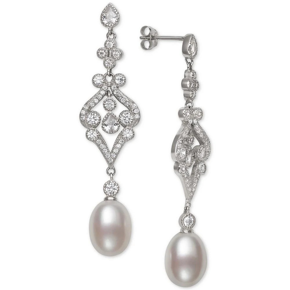 商品Belle de Mer|Cultured Freshwater Pearl (8-9mm) & Cubic Zirconia Drop Earrings in Sterling Silver, Created for Macy's,价格¥451,第2张图片详细描述