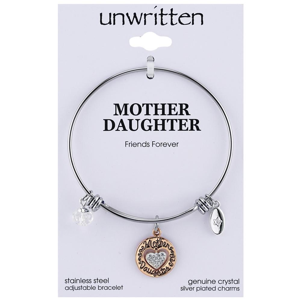 商品Unwritten|Two-Tone Mother & Daughter Heart Charm Bangle Bracelet in Rose Gold-Tone & Stainless Steel with Silver Plated Charms,价格¥412,第4张图片详细描述