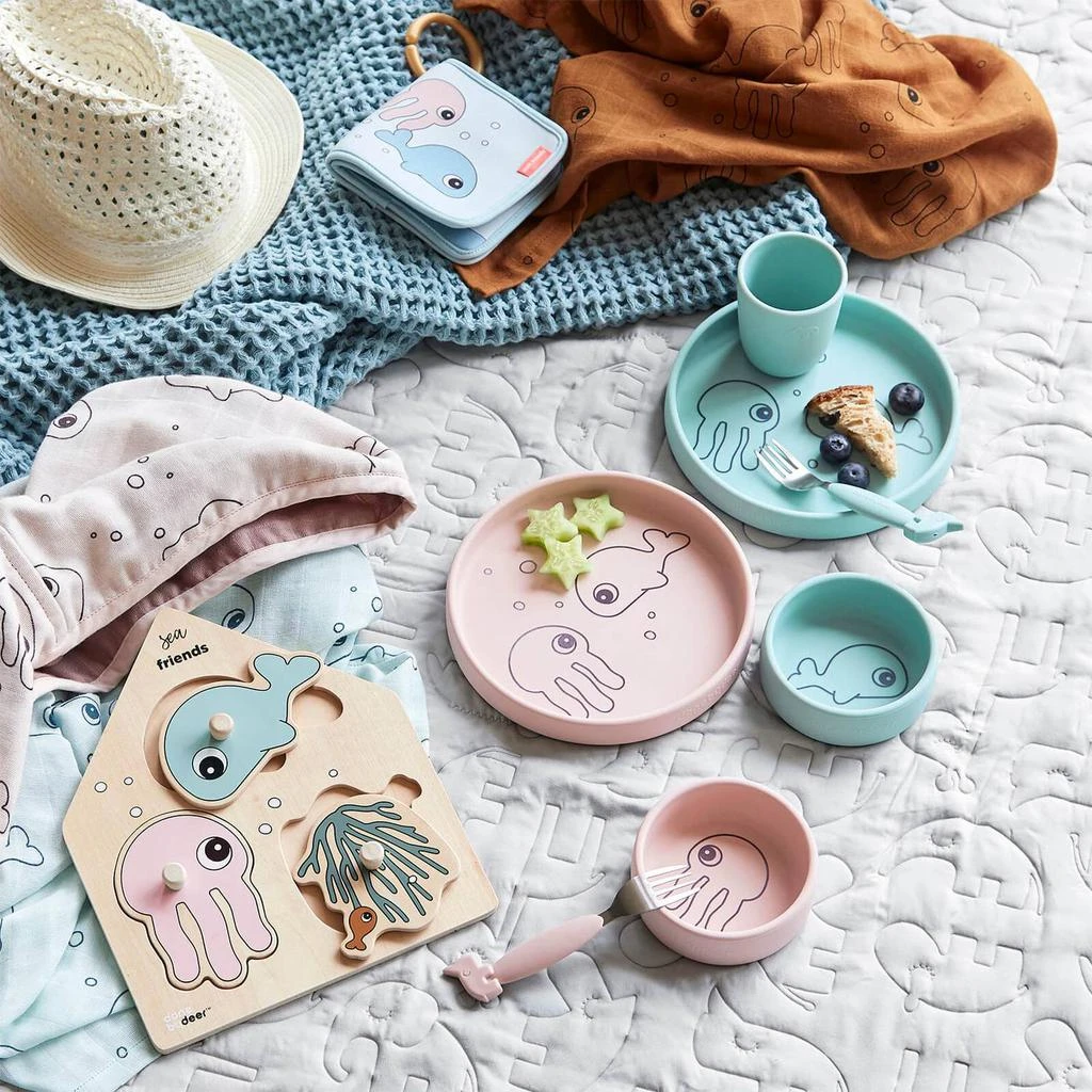 商品Done by Deer|Done by Deer Silicone Dinner Set - Sea Friends - Blue,价格¥155,第4张图片详细描述