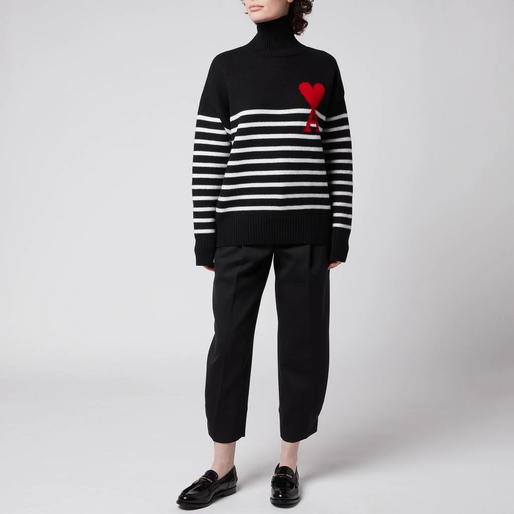 商品AMI|AMI Women's De Coeur Striped Turtleneck Jumper - Black/White,价格¥1972,第3张图片详细描述
