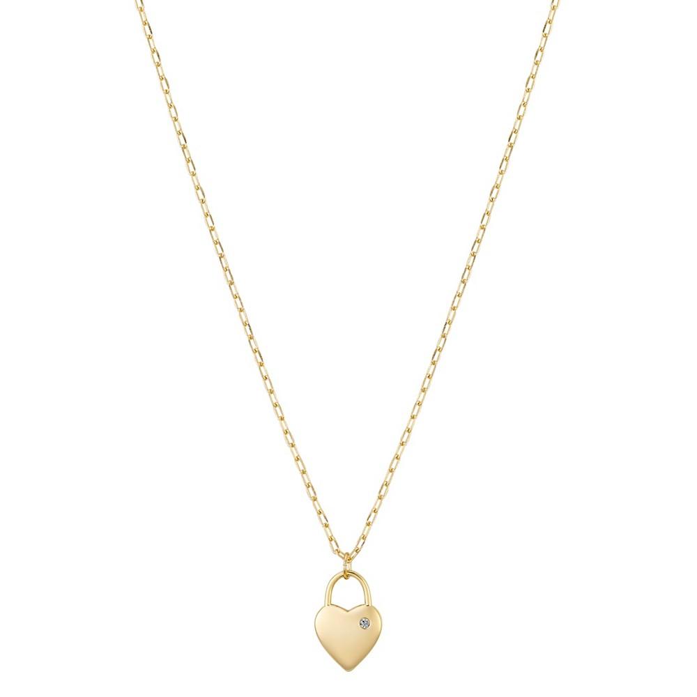 14K Gold Flash-Plated Brass Cubic Zirconia Locked Heart Pendant Necklace with Extender商品第1张图片规格展示
