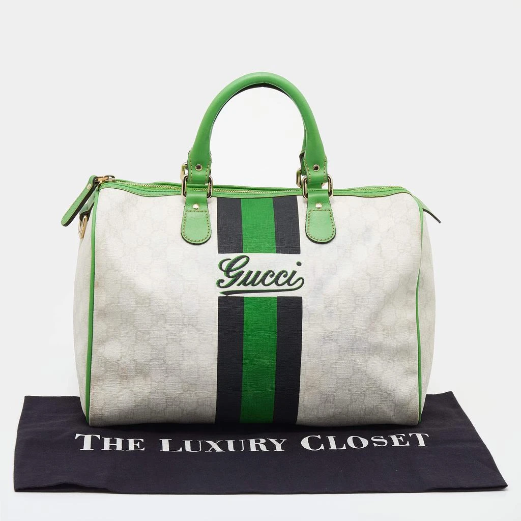Gucci White/Green GG Supreme Canvas And Leather Medium Web Stripe Joy Boston Bag 商品
