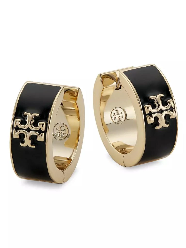 商品Tory Burch|Kira 18K-Gold-Plated &amp; Enamel Logo Huggie Hoop Earrings,价格¥889,第1张图片