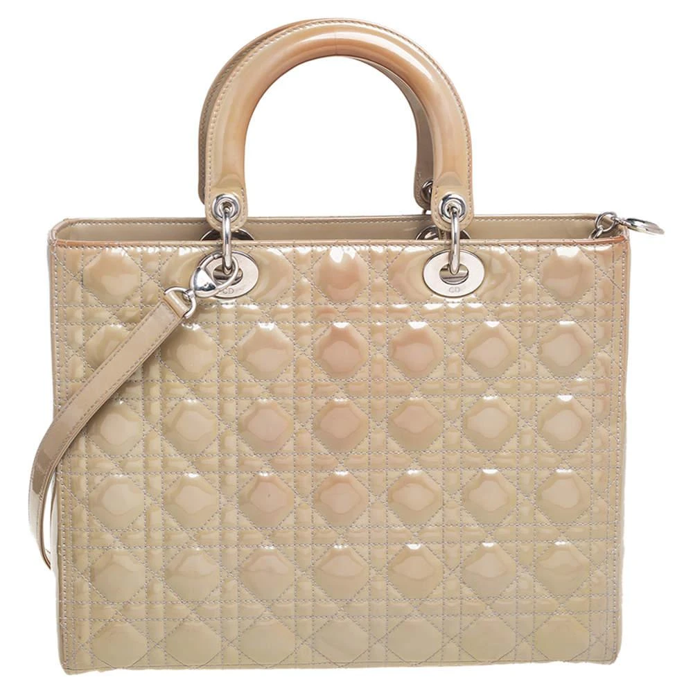 商品[二手商品] Dior|Dior Beige Cannage Patent Leather Large Lady Dior Tote,价格¥5573,第4张图片详细描述