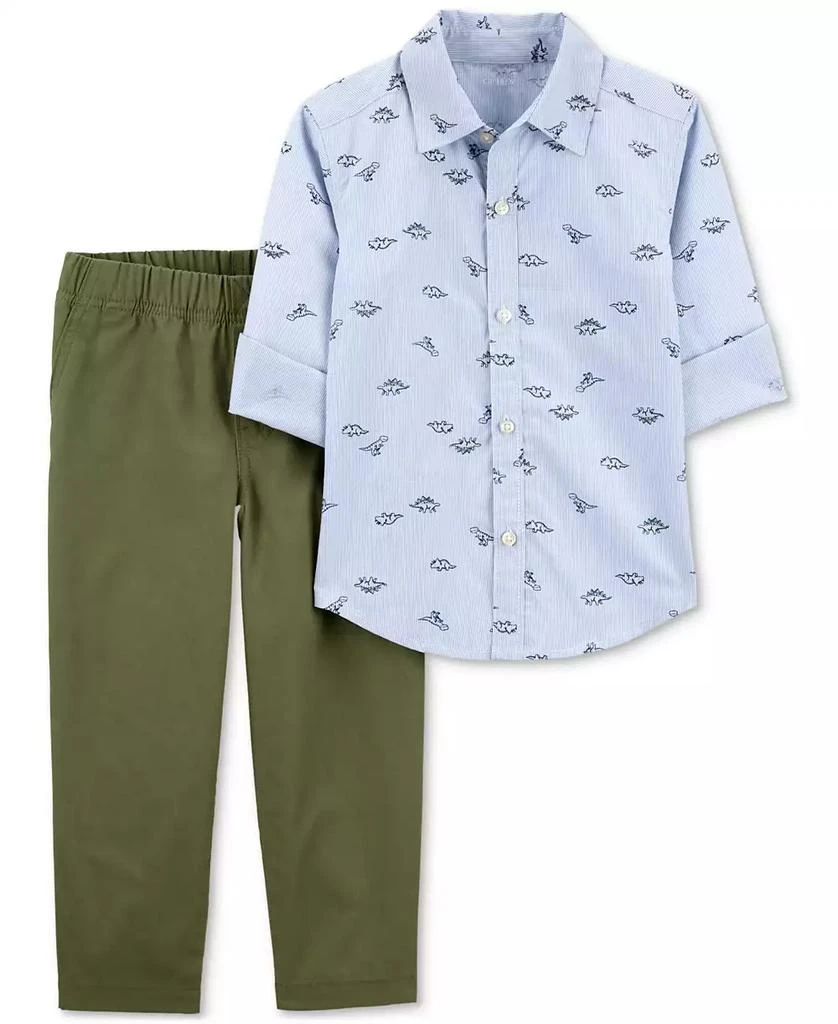 商品Carter's|Toddler Boys Cotton Dinosaur-Print Button-Front Shirt & Canvas Pants, 2 Piece Set,价格¥104,第2张图片详细描述