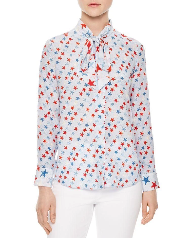 商品Sandro|Space Tie-Neck Printed Silk Shirt,价格¥1852,第1张图片