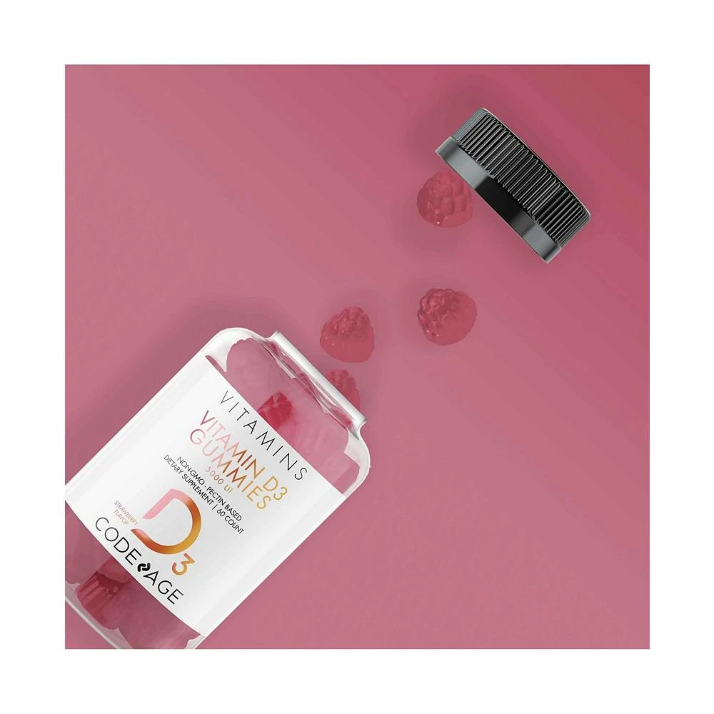商品Codeage|Vitamin D3 Gummies, 5000 IU, Strawberry Flavored Vitamin Supplement -  60ct,价格¥150,第3张图片详细描述