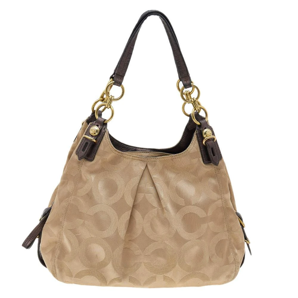 商品[二手商品] Coach|Coach Beige/Brown Signature Op Art Canvas and Leather Maggie Shoulder Bag,价格¥854,第1张图片