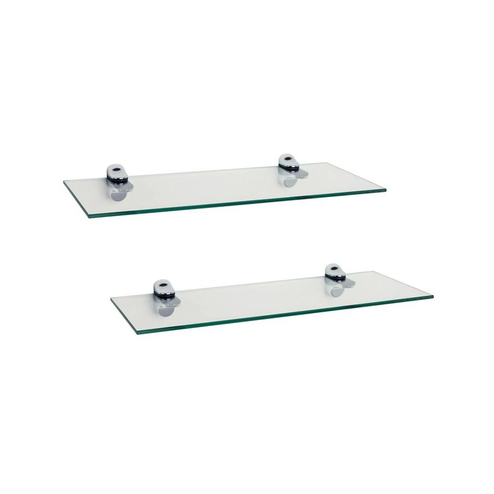 商品Danya B|Set of 2 Glass Floating Shelves with Chrome Brackets 16" x 6",价格¥357,第1张图片