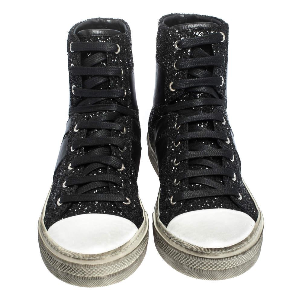 Amiri Black Glitter and Leather Vintage Sunset High Top Sneakers Size 42商品第3张图片规格展示