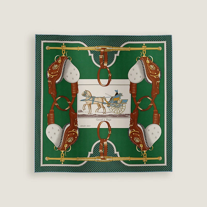 商品Hermes|爱马仕 女士绿色/白色真丝方巾 H893933S01,价格¥2280,第1张图片