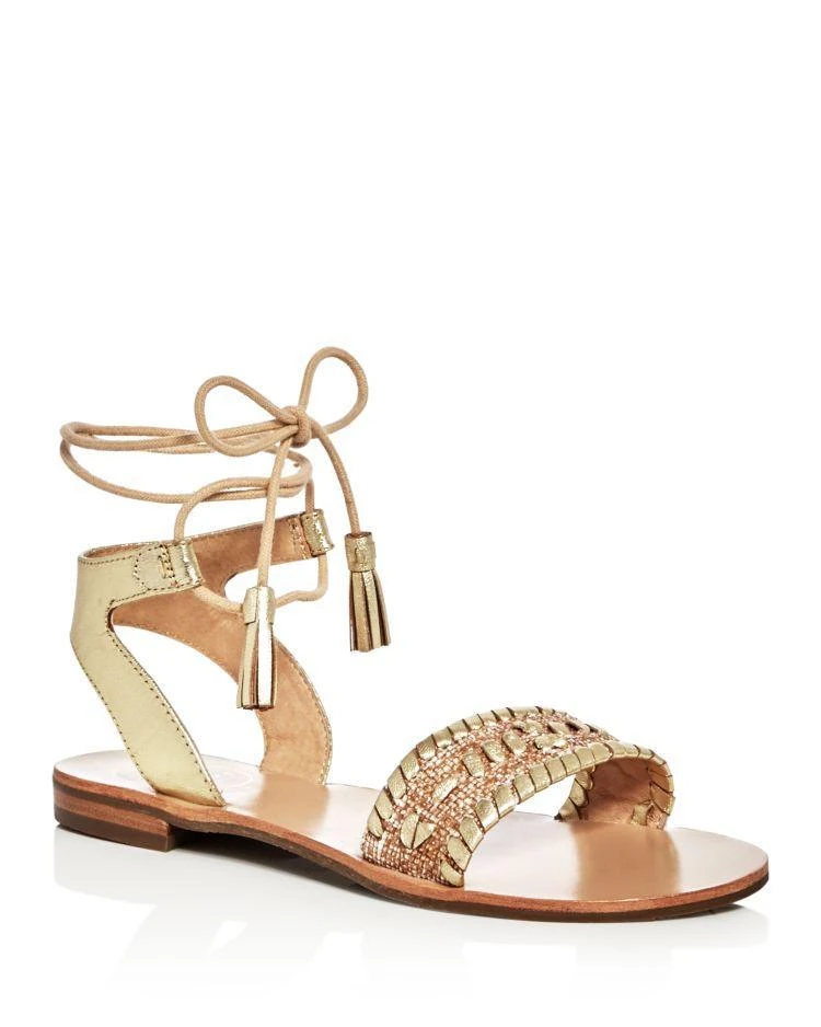 商品Jack Rogers|Tate Raffia Metallic Ankle Tie Sandals,价格¥671,第1张图片