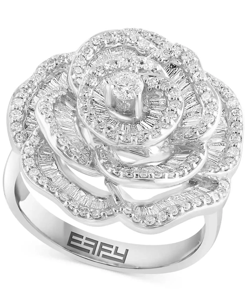 商品Effy|EFFY® Diamond Baguette & Round Rose Ring (1-1/3 ct. t.w.) in 14k White Gold,价格¥16226,第1张图片