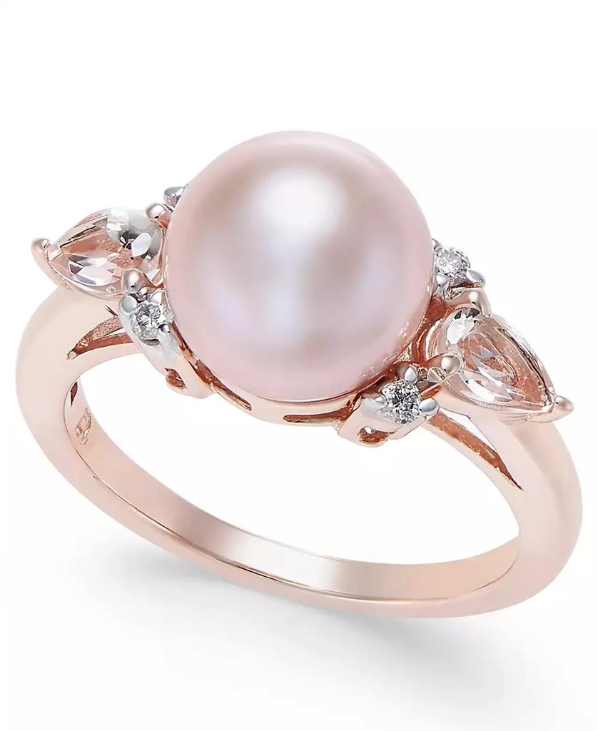 商品Macy's|Pink Cultured Freshwater Pearl (9mm), Morganite (3/8 ct. t.w.) and Diamond Accent Ring in 14k Rose Gold,价格¥3403,第1张图片