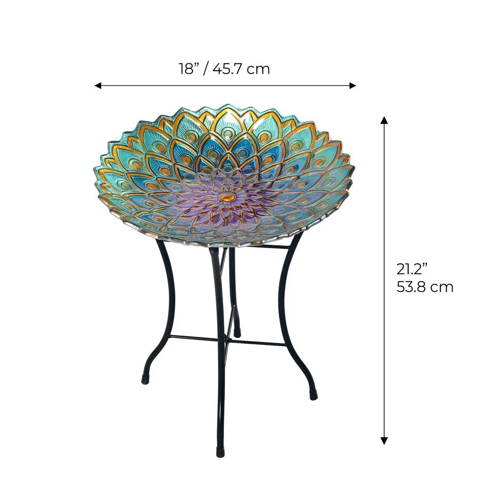 商品Teamson|Teamson Home - Outdoor 18 Inch Handpainted Mosaic Flower Fusion Glass Bird Bath w/ Stand,价格¥397,第4张图片详细描述