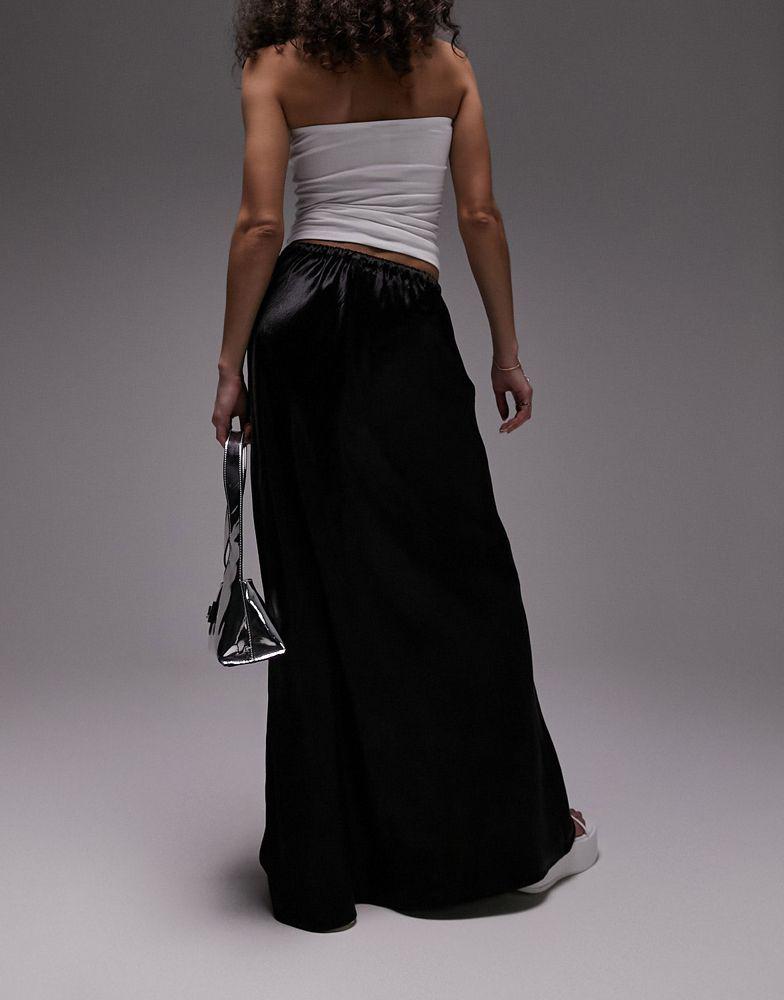 Topshop drawstring liquid look maxi bias skirt in black商品第3张图片规格展示