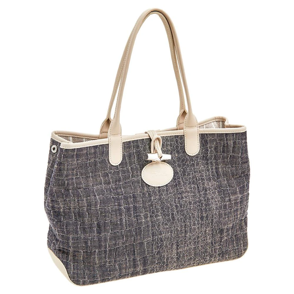 商品[二手商品] Longchamp|Longchamp Off White/Navy Blue Fabric And Leather Roseau Tote,价格¥813,第3张图片详细描述