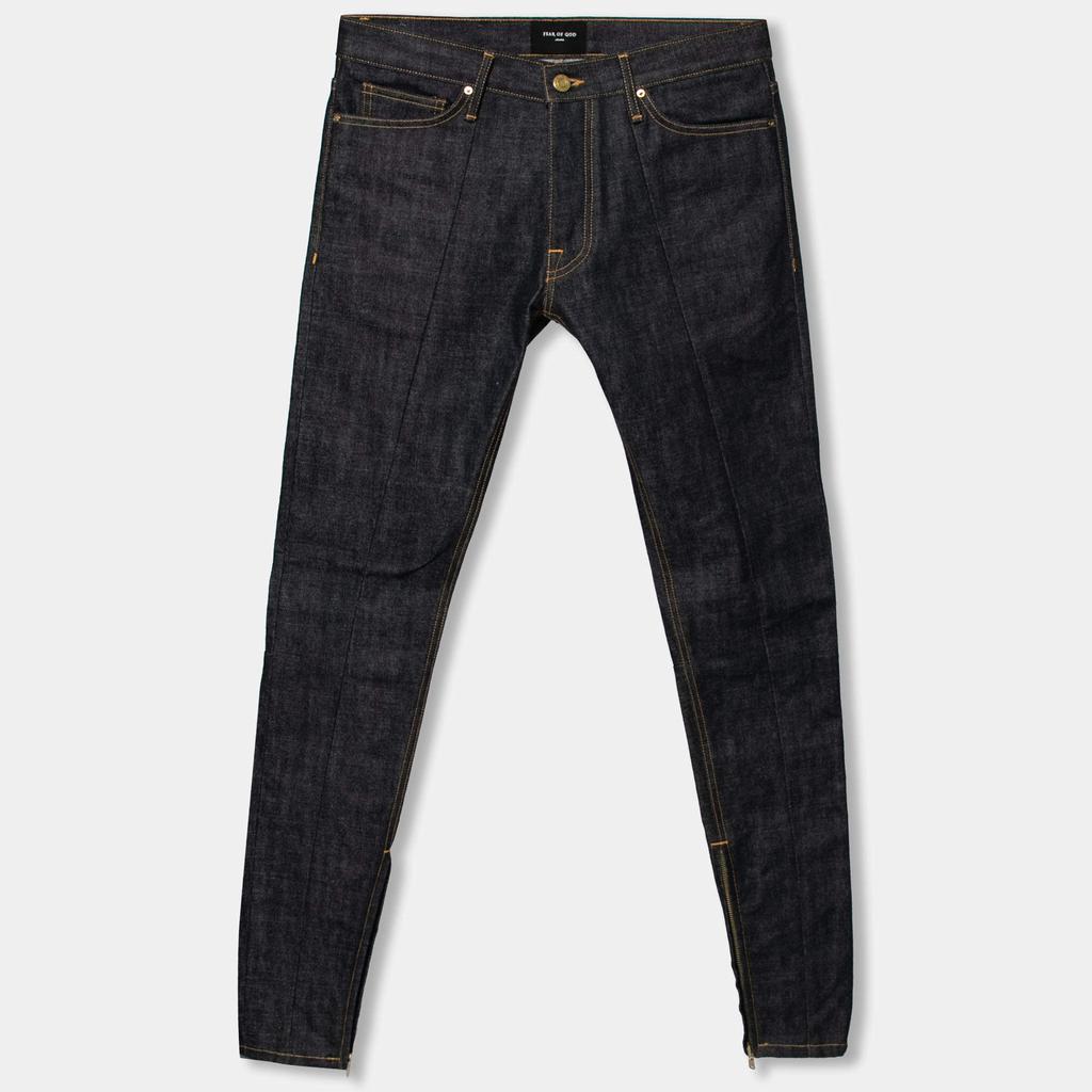 商品[二手商品] Fear of god|Fear of God Navy Blue Denim Zipped Hem Slim Fit Jeans M,价格¥5045,第1张图片