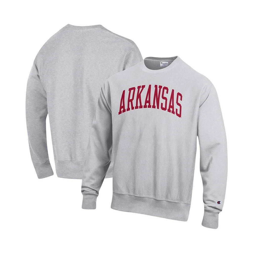 商品CHAMPION|Men's Heathered Gray Arkansas Razorbacks Arch Reverse Weave Pullover Sweatshirt,价格¥551,第1张图片