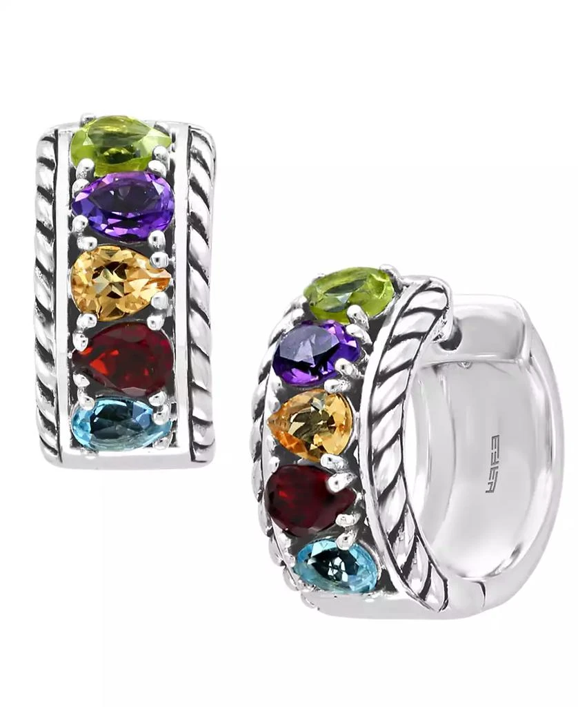 商品Effy|EFFY® Multi-Gemstone Small Huggie Hoop Earrings (1-7/8 ct. t.w.) in Sterling Silver,价格¥608,第1张图片